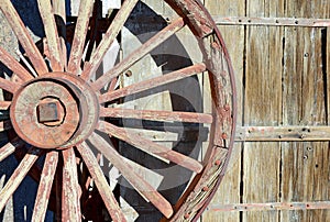 Vintage wooden wagon and spoked wheel