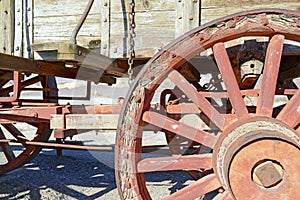 Vintage wooden wagon and spoked wheel