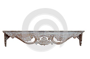 Vintage wooden wall shelf isolated on the white background