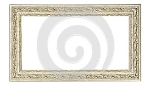 Vintage wooden white painted picture frame. Isolated on white