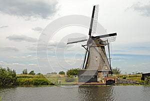 Vintage wooden Windmills in Kinderdijk, Holland