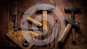 Vintage Workshop Tools on a Rustic Wall