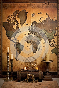 vintage world map on aged parchment