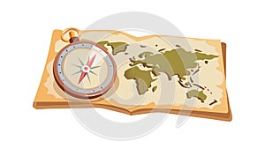 Vintage World Map with Old Compass and Tools, vector design Generative AI