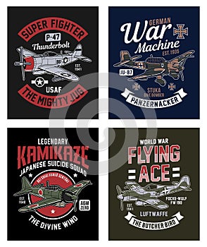 Vintage World War 2 Fighter Plane Graphic T-shirt Collection