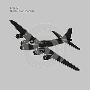 Vintage world war 2 legendary heavy bomber. Old retro piston engine propelled heavy aircraft. Vector illustration icon