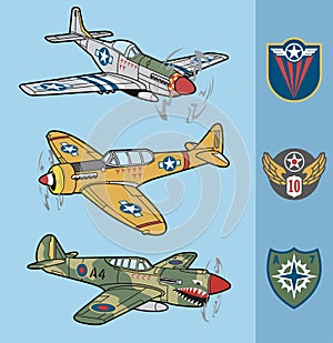 Vintage world war II fighter planes set 1