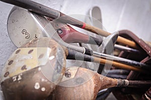 Vintage, worn out golf clubs