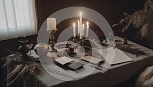 Vintage Writer's Table with Candles and Scrolls