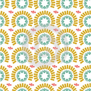 Vintage yellow and blue circles, in a repeated pattern