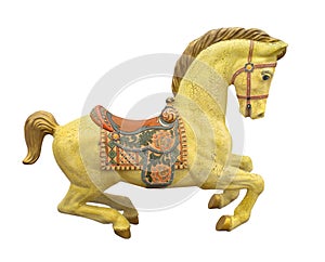 Vintage yellow carousel horse isolated.