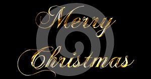 Vintage yellow gold metallic merry christmas word text with light reflex on black background with alpha channel, concept of golden