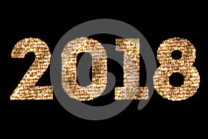 Vintage yellow gold sparkly glitter lights and glowing effect simulating leds happy new year 2018 word text on black background wi