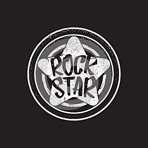 vintage yellow rock star print isolated on grunge grey background. Vector Grunge Rock star emblem,logo and label concept