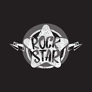 vintage yellow rock star print isolated on grunge grey background. Vector Grunge Rock star emblem,logo and label concept