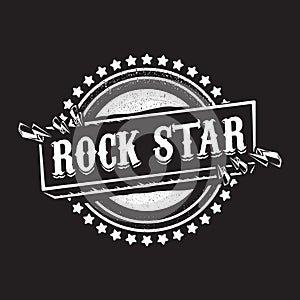 vintage yellow rock star print isolated on grunge grey background. Vector Grunge Rock star emblem,logo and label concept