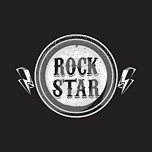 vintage yellow rock star print isolated on grunge grey background. Vector Grunge Rock star emblem,logo and label concept