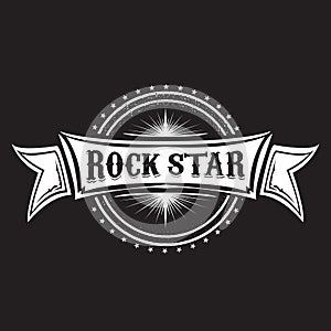 vintage yellow rock star print isolated on grunge grey background. Vector Grunge Rock star emblem,logo and label concept