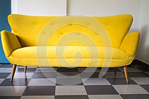 Vintage Yellow Sofa Isolated Wood House Coach Style