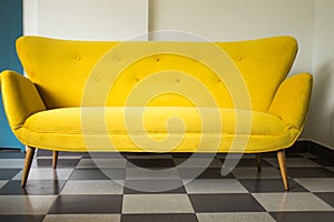 Vintage Yellow Sofa Isolated Wood House Coach Style