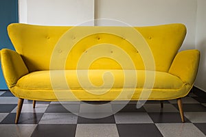 Vintage Yellow Sofa Isolated Wood House Coach Style