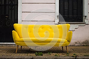 Vintage Yellow Sofa Retro Style Elegance Comfortable