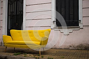 Vintage Yellow Sofa Retro Style Elegance Comfortable