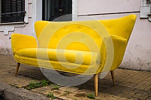 Vintage Yellow Sofa Retro Style Elegance Comfortable