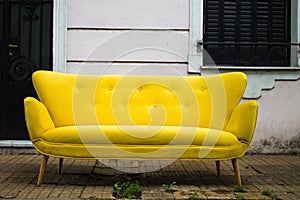 Vintage Yellow Sofa Retro Style Elegance Comfortable