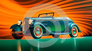 Vintage1930s roadster hotrod car on a colorful background, AI-generated.