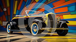 Vintage1930s roadster hotrod car on a colorful background, AI-generated.