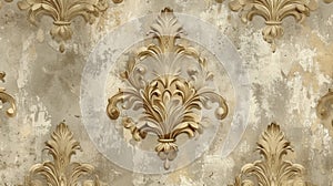 A vintageinspired wallpaper with a damask pattern in muted shades of gold and cream adding a touch of oldworld charm to photo