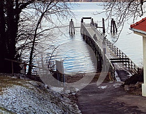 Vinter view of pier on Ammersee lake