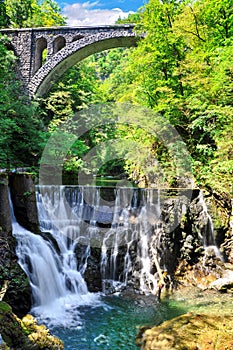 Vintgar gorge canyon with wooden pats, beauty of nature,Bled,Slovenia