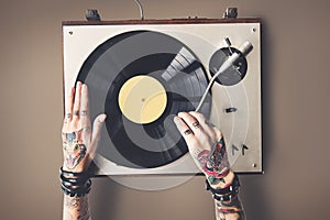 Vinyl Audio Music Rhythm Playing Tattoo Art Concept