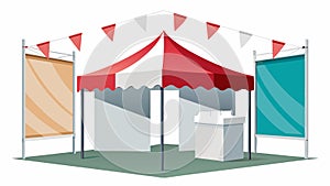 Vinyl banners 3d vector mockup, white fabric awnings stretched on flex. Blank canvas of square, triangular and rectangular sh...