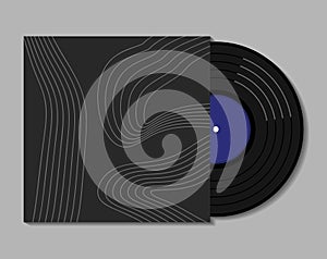 Vinyl Blue Record And Contemporary Abstract Album Cover. Vector Illustration