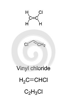 Vinyl chloride, vinyl chloride monomer VCM, Chloroethene, chemical formula