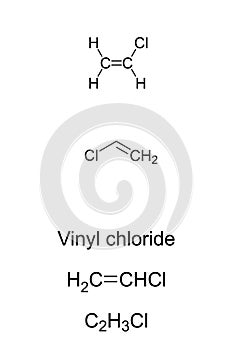 Vinyl chloride, vinyl chloride monomer VCM, Chloroethene, chemical formula photo