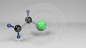 Vinyl chloride molecule 3D illustration. photo