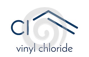 Vinyl chloride, polyvinyl chloride PVC plastic building block. Skeletal formula.