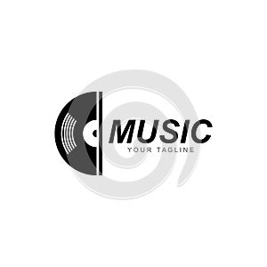 Vinyl disk record music logo vector icon illustration