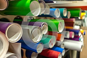 Vinyl film of different colors in production.