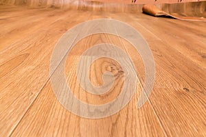 Vinyl flooring with wooden planks pattern imitation during laying