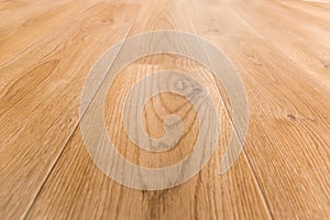 Vinyl flooring with wooden planks pattern imitation, low point view