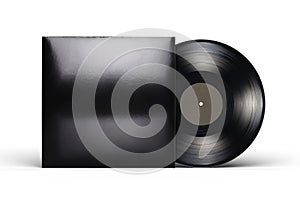 Vinyl LP record with blank black cardboard cover isolated on white