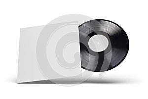 Vinyl LP record with cardboard cover on white background photo