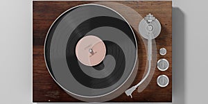 Vinyl LP record player isolated on grey background, top view. 3d illustration