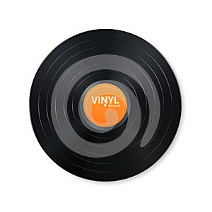 Vinyl music record. Design of retro audio disk. Realistic vintage gramophone disc with cover mockup. Vector illustration