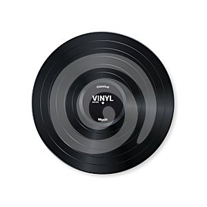Vinyl music record. Design of retro audio disk. Realistic vintage gramophone disc with cover mockup. Vector illustration